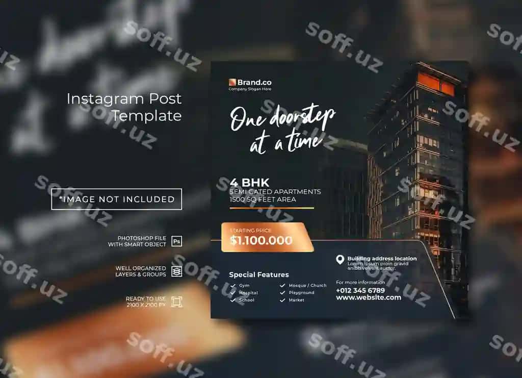 Lukxuriy kvartira ko'chmas manzil sotuvi instagram posti | Luxury apartment real estate sale instagram post
