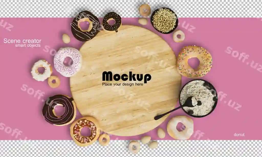 Balanslangan tarkibdagi ovqat shirinliklari chizmasi namoyish | Rendering showing balanced composition food sweets mockup