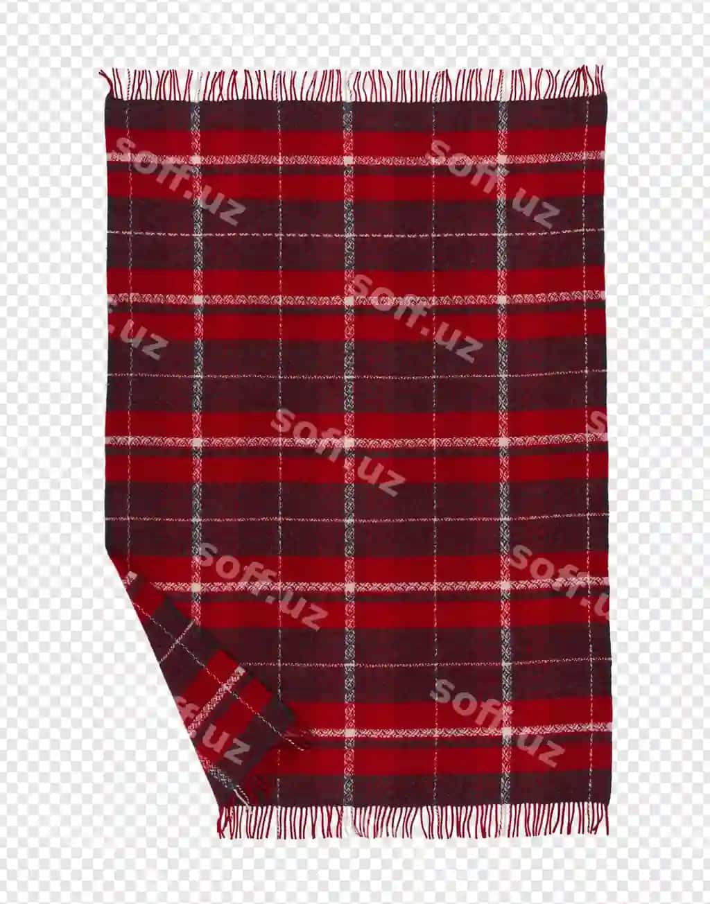 Qizil cherkas tartan paltan chetkali | Red plaid tartan blanket with fringe