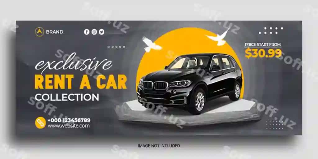 Avtomobil ijarasi reklamasi Facebook cover veb baner shabloni | Car rental promotion facebook cover web banner template