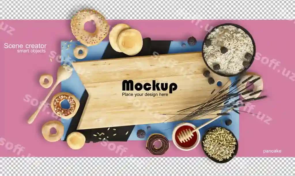 Balanslangan tarkibdagi ovqat shirinliklar mockupini namoyish etuvchi rendering | Rendering showing balanced composition food sweets mockup