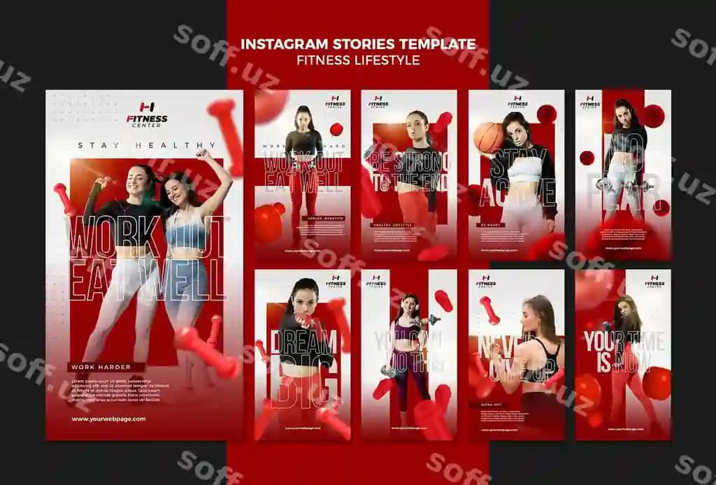 Fitness turmush uslubi Instagram hikoyalar shabloni | Fitness lifestyle instagram stories template
