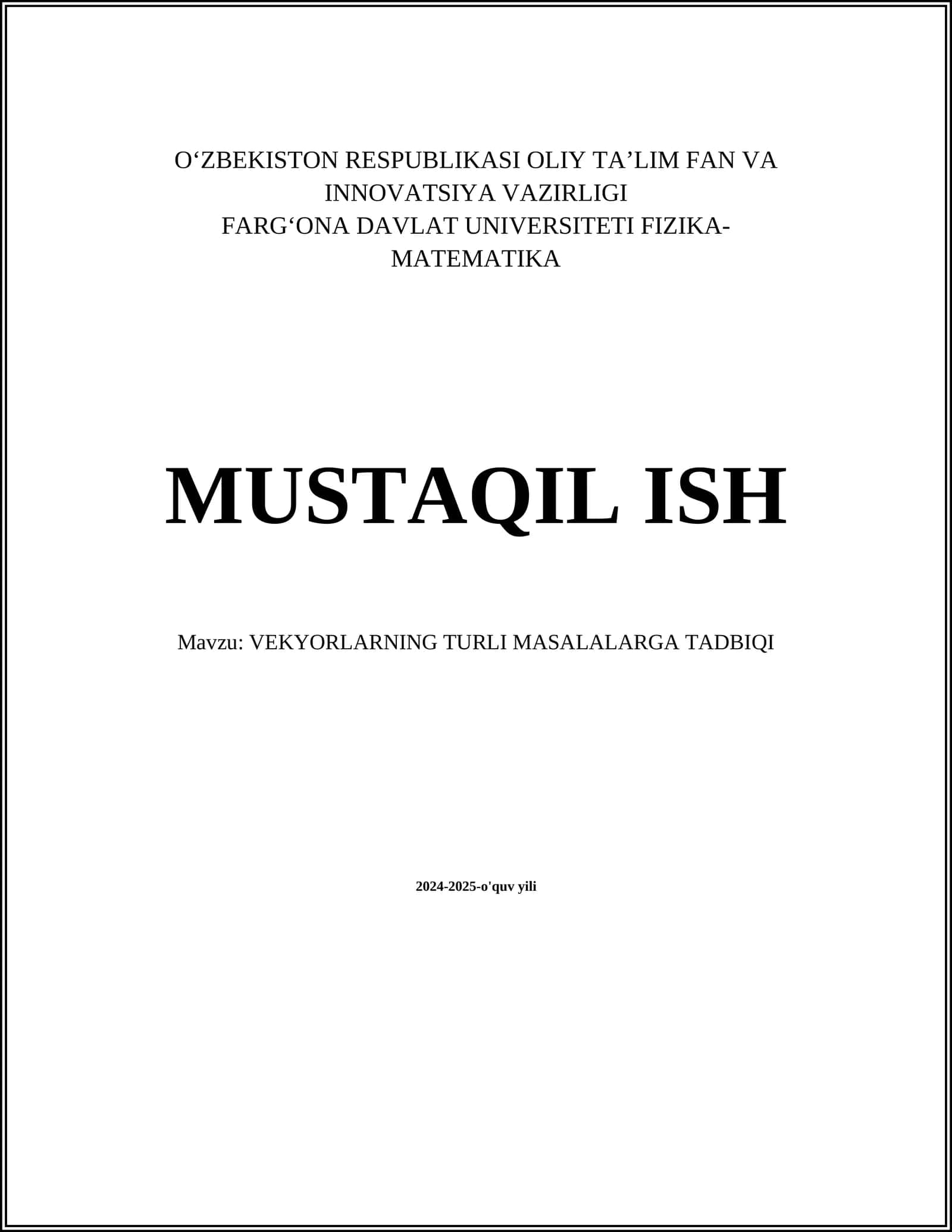 VEKYORLARNING TURLI MASALALARGA TADBIQI