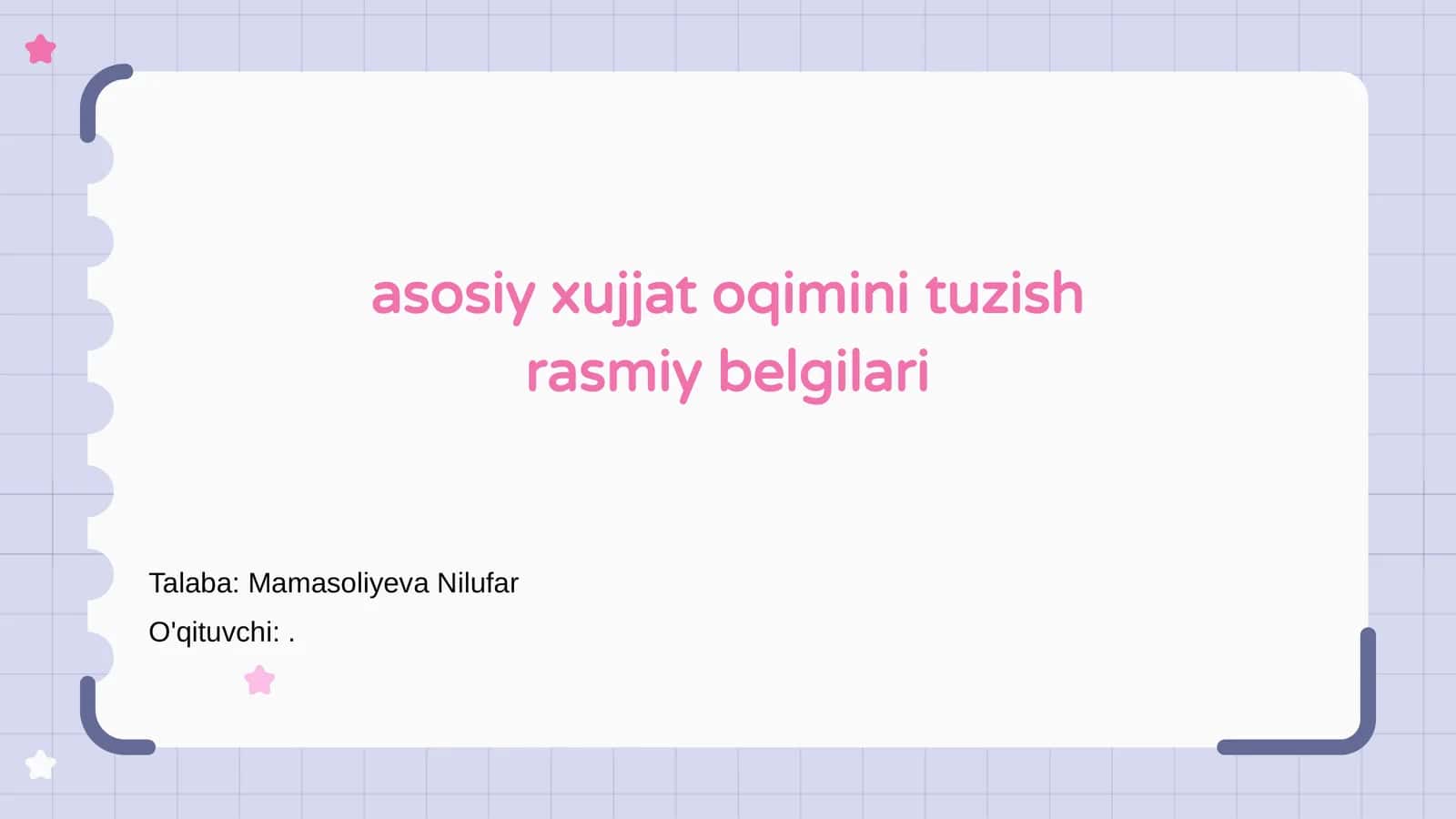 Asosiy xujjat oqimini tuzish rasmiy belgilari