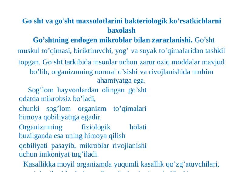 Go'shtvago'shtmaxsulotlarini bakteriologik ko'rsatkichlarni baxolash