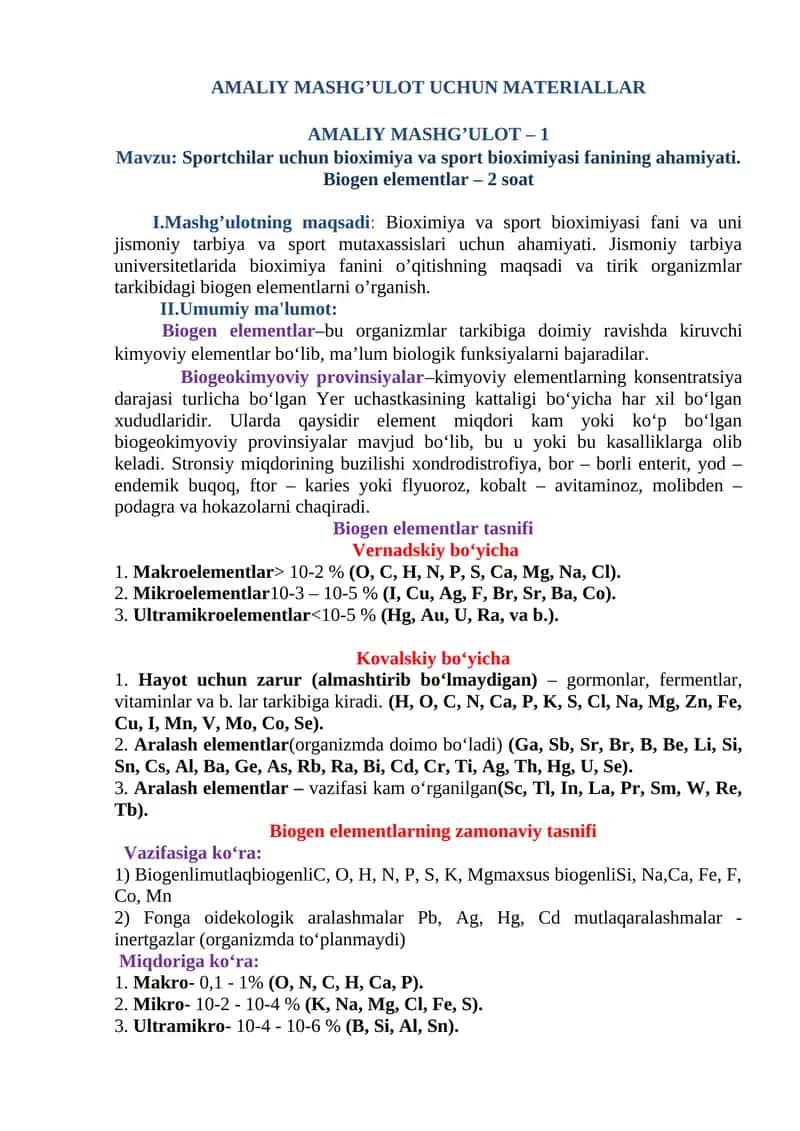 Sportchilar uchun bioximiya va sport bioximiyasi fanining ahamiyati