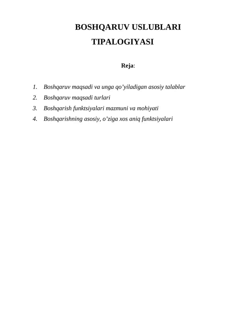 BOSHQARUV USLUBLARI TIPALOGIYASI