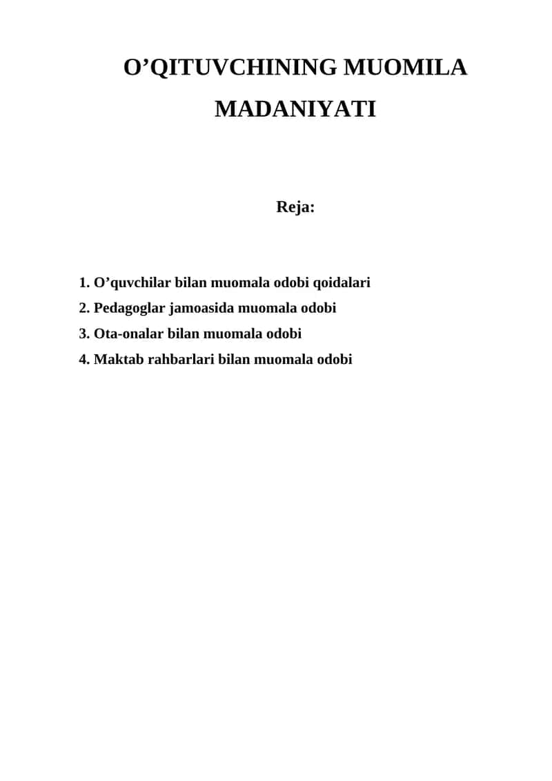 O’QITUVCHINING MUOMILA MADANIYATI