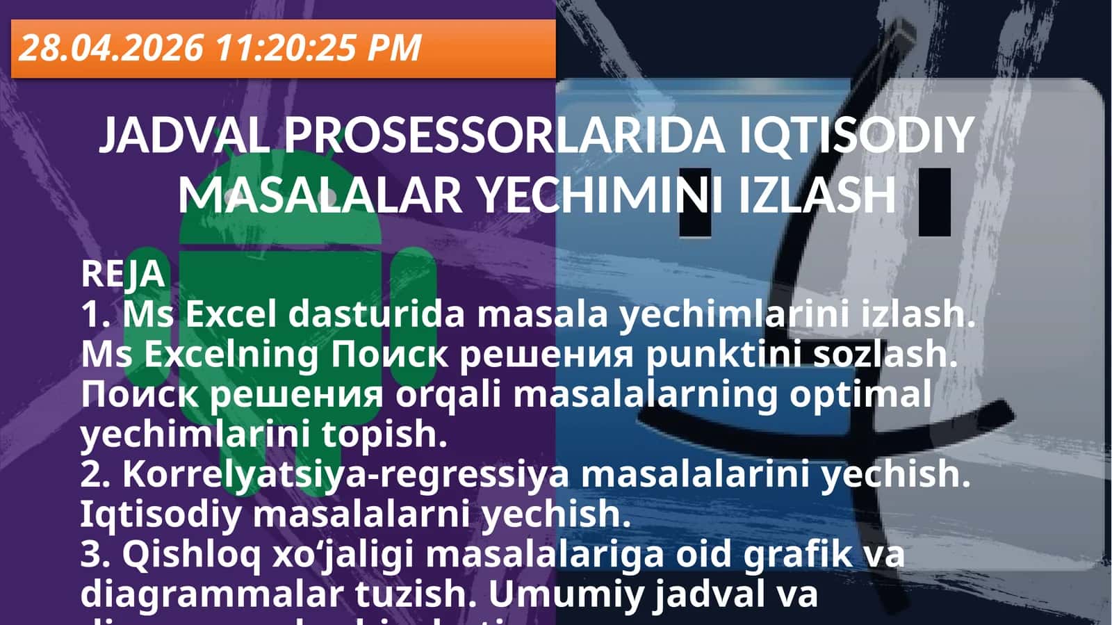 JADVAL PROSESSORLARIDA IQTISODIY MASALALAR YECHIMINI IZLASH