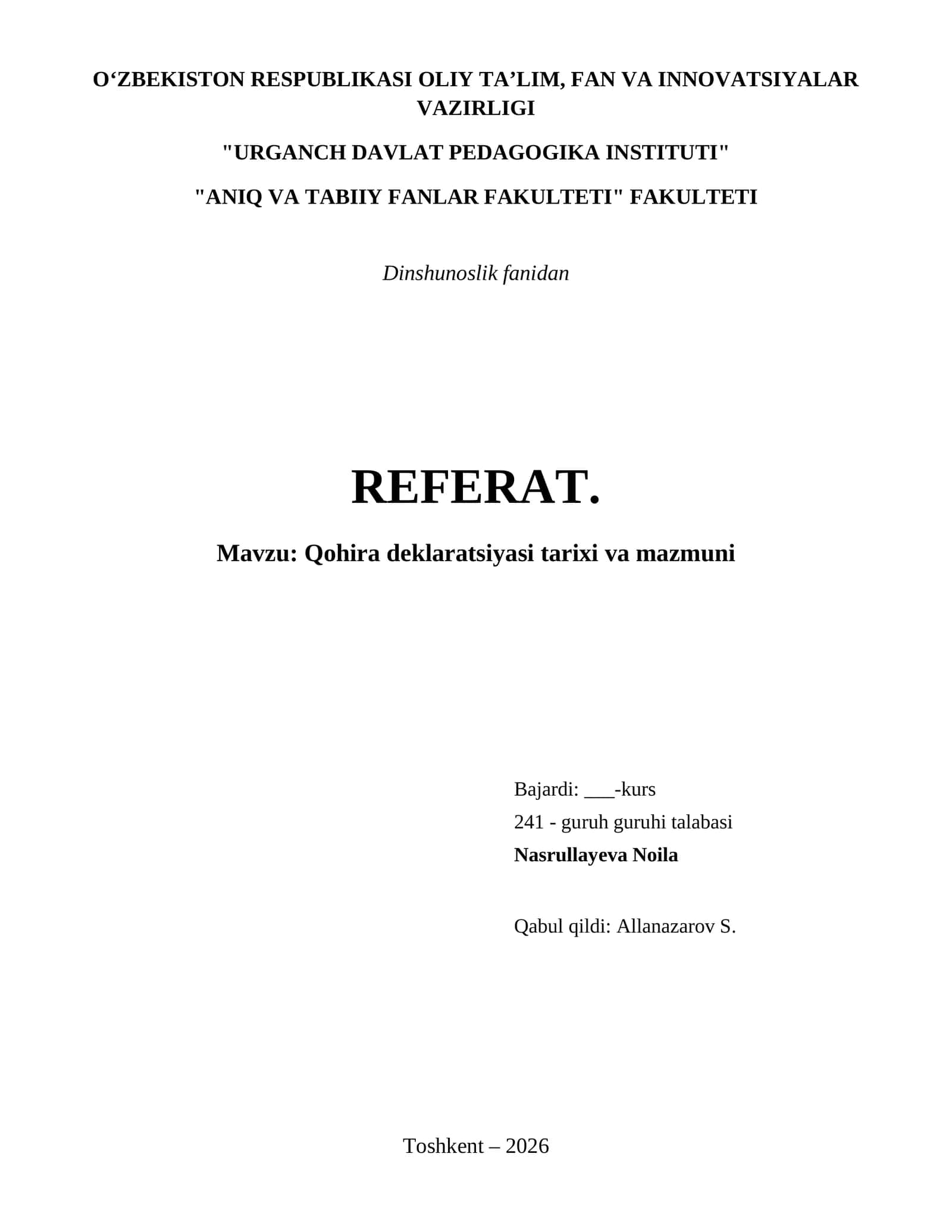 Qohira deklaratsiyasi tarixi va mazmuni