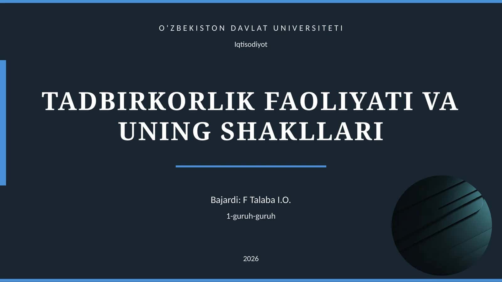 TADBIRKORLIK FAOLIYATI VA UNING SHAKLLARI