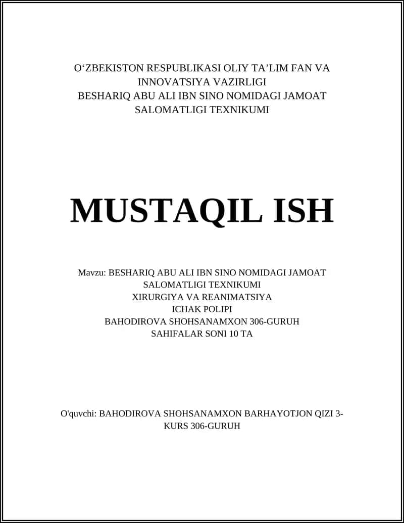 BESHARIQ ABU ALI IBN SINO NOMIDAGI JAMOAT SALOMATLIGI TEXNIKUMI