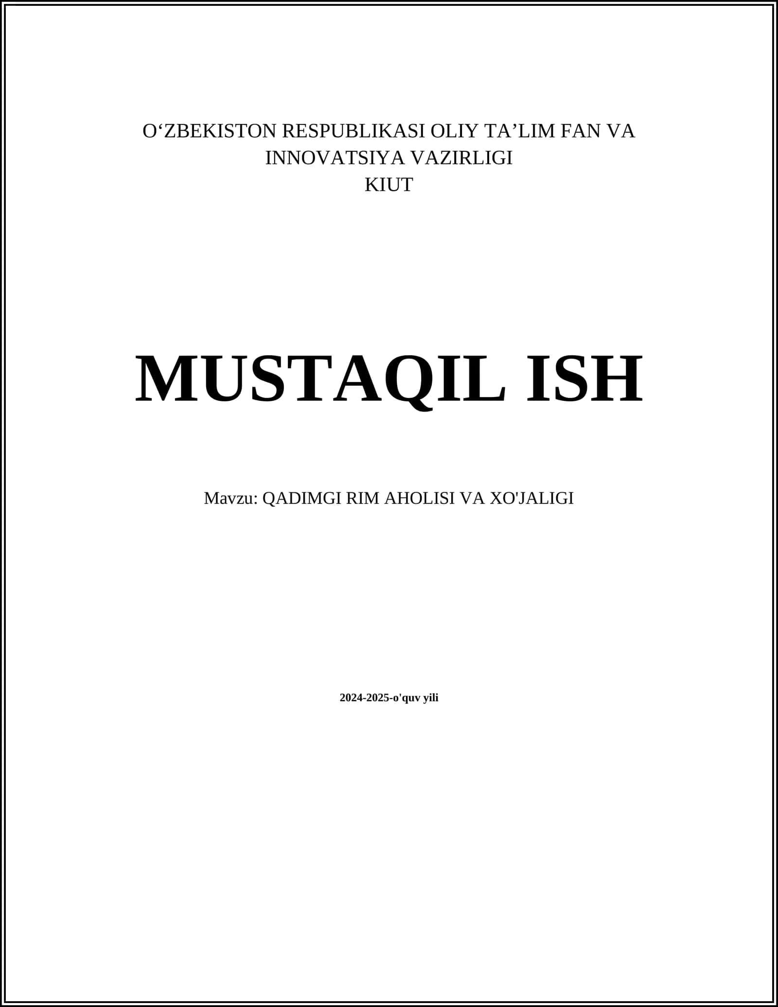 QADIMGI RIM AHOLISI VA XO'JALIGI