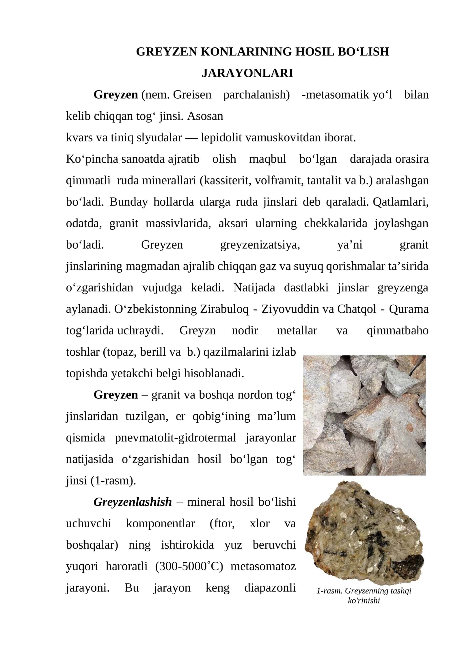 GREYZEN KONLARINING HOSIL BO'lishi