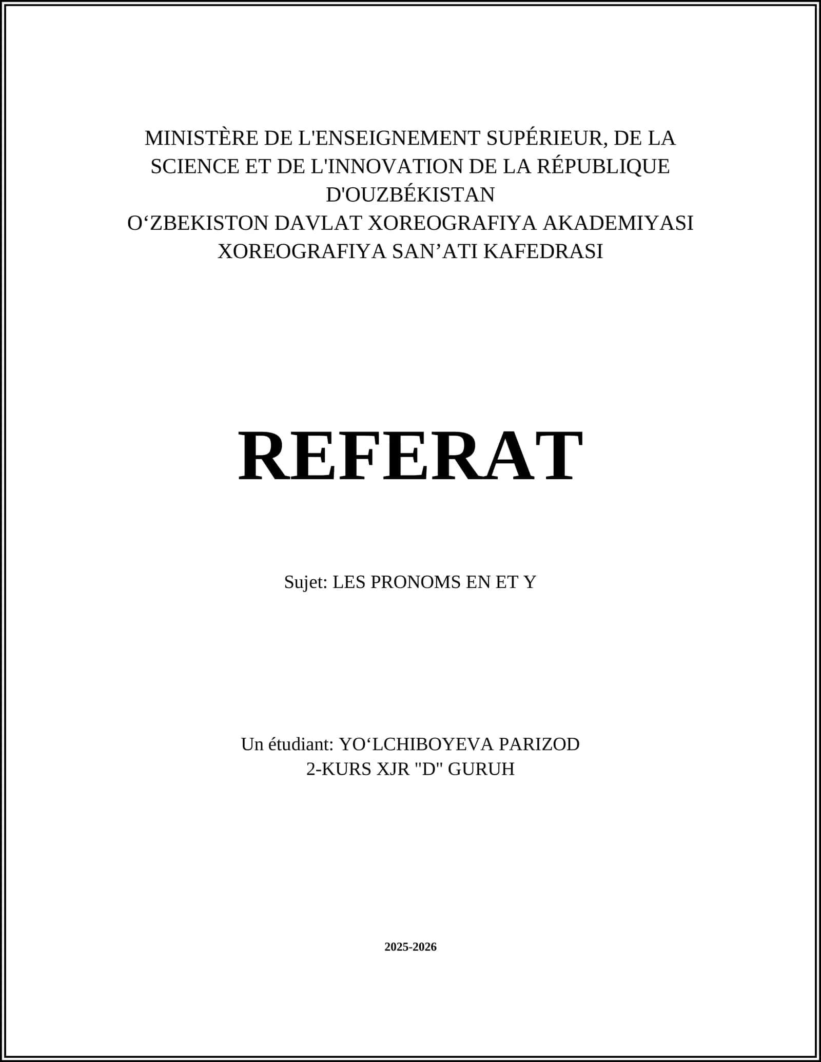 REFERAT: LES PRONOMS EN ET Y