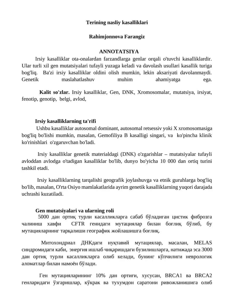 Terining nasliy kasalliklari