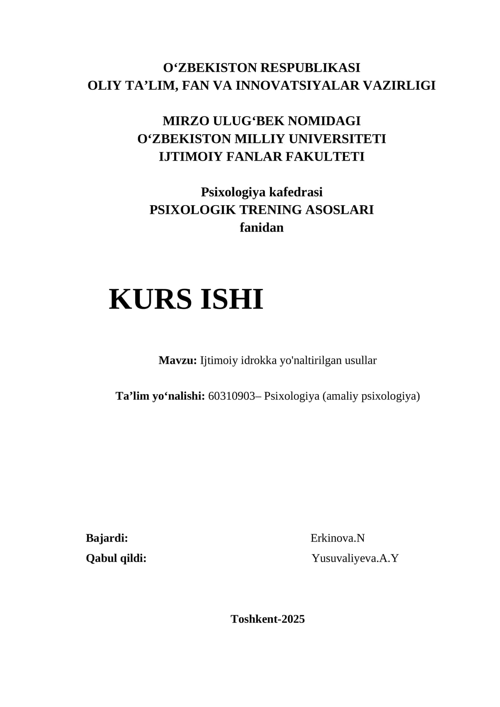 PSIXOLOGIK TRENING ASOSLARI