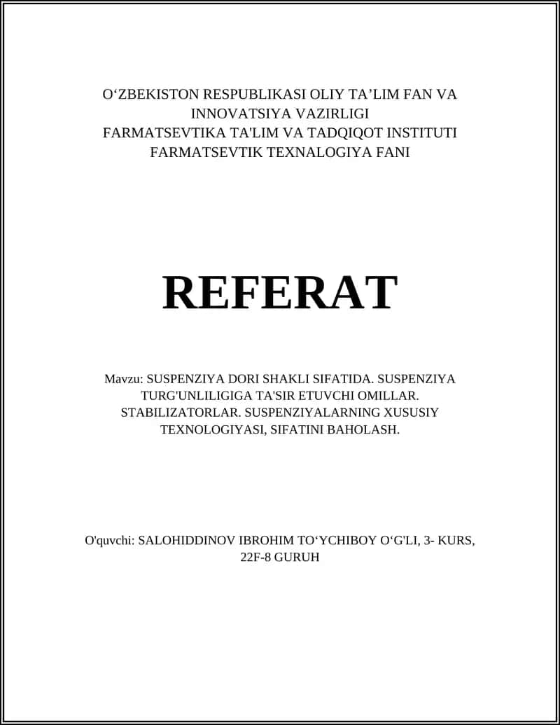 SUSPENZIYA DORI SHAKLI SIFATIDA