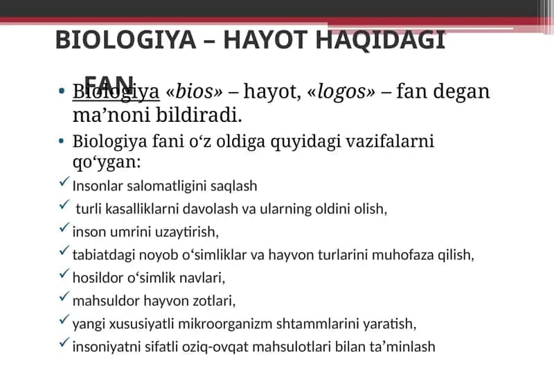 BIOLOGIYA – HAYOT HAQIDAGI FAN