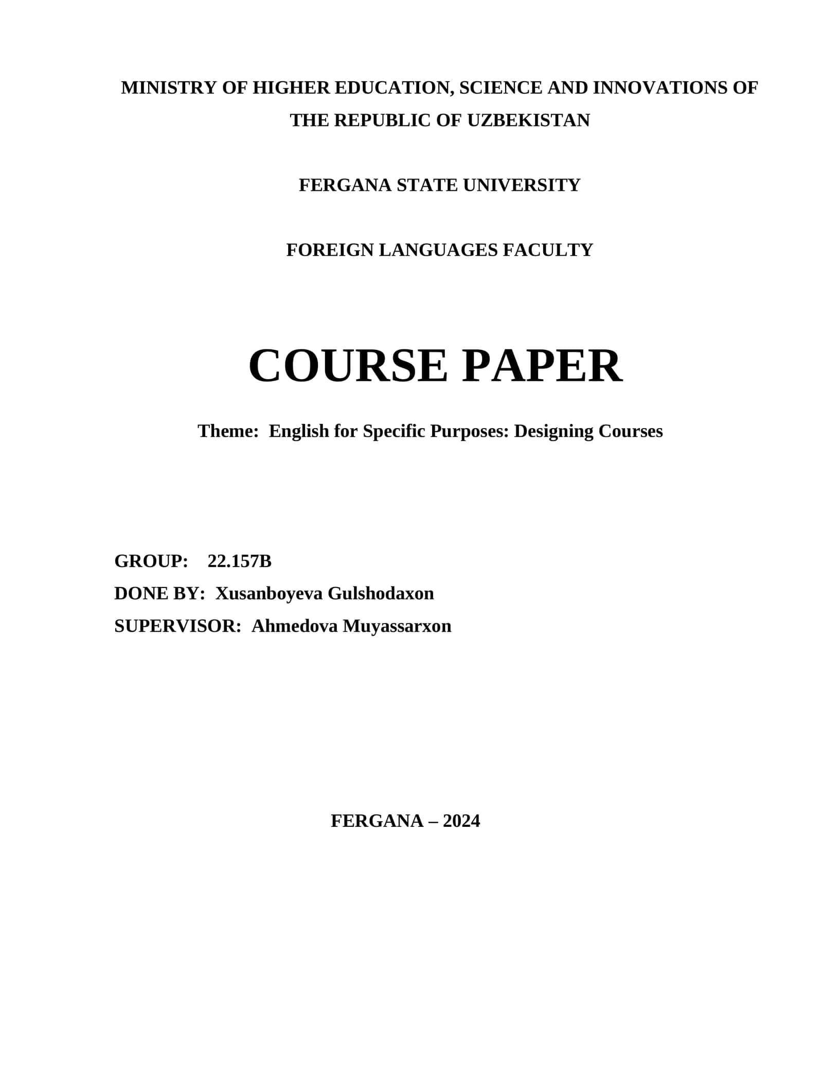 English for Specific Purposes: Designing Courses