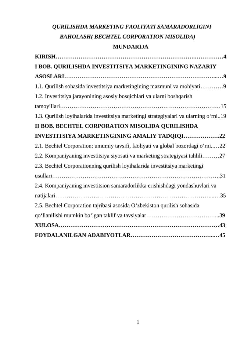 Qurilishda Marketing Faoliyati Samaradorligini Baholash