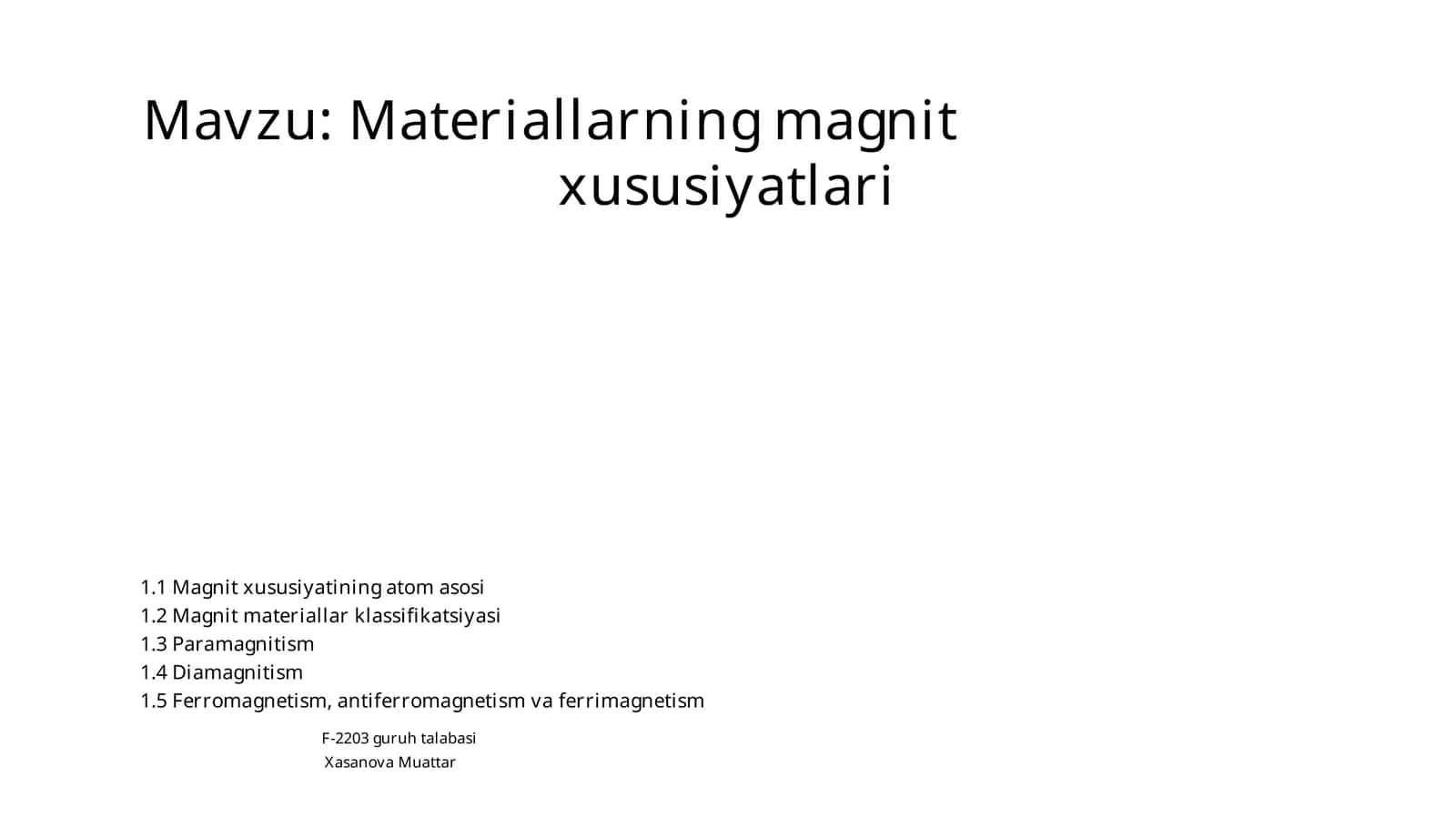 Materiallarning magnit xususiyatlari