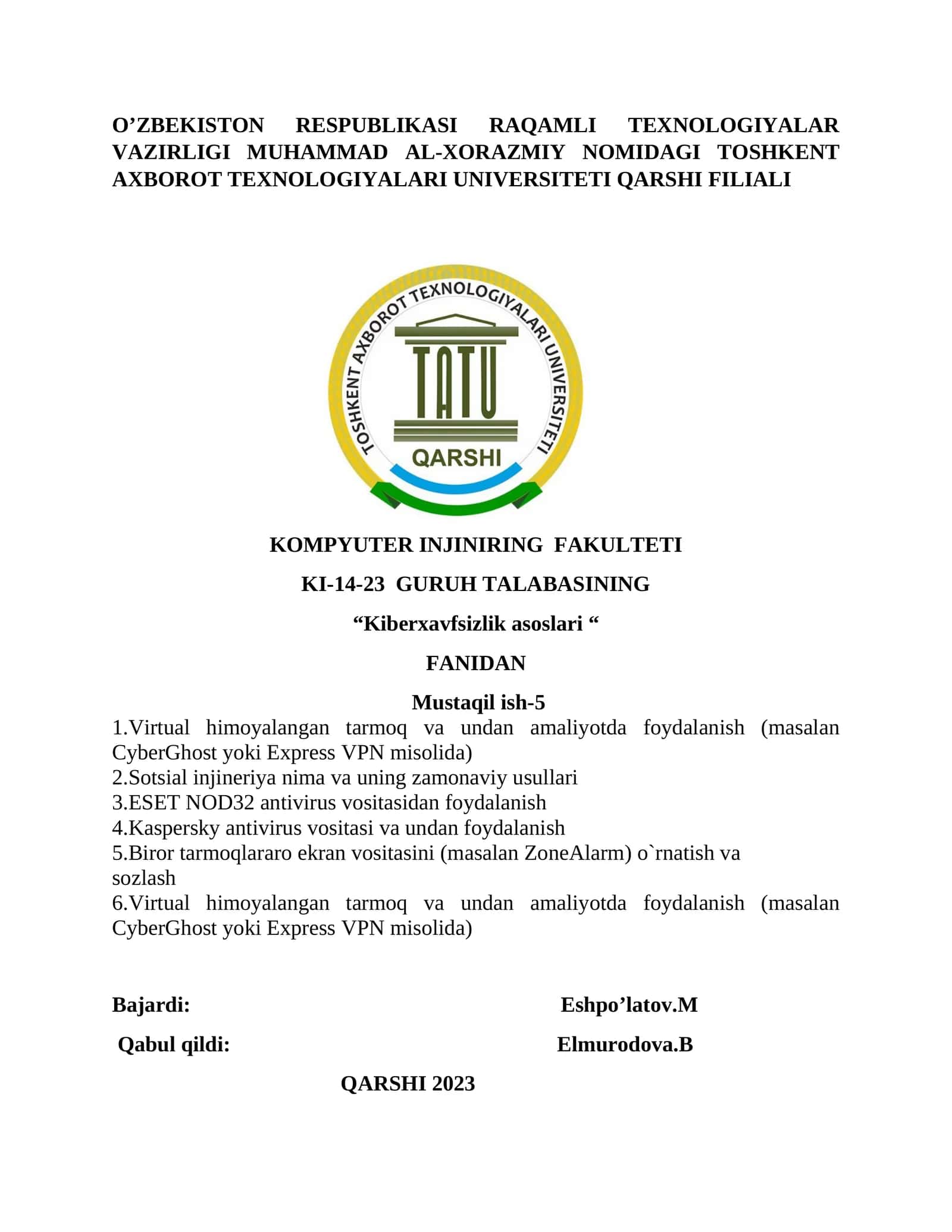 Kiberxavfsizlik asoslari