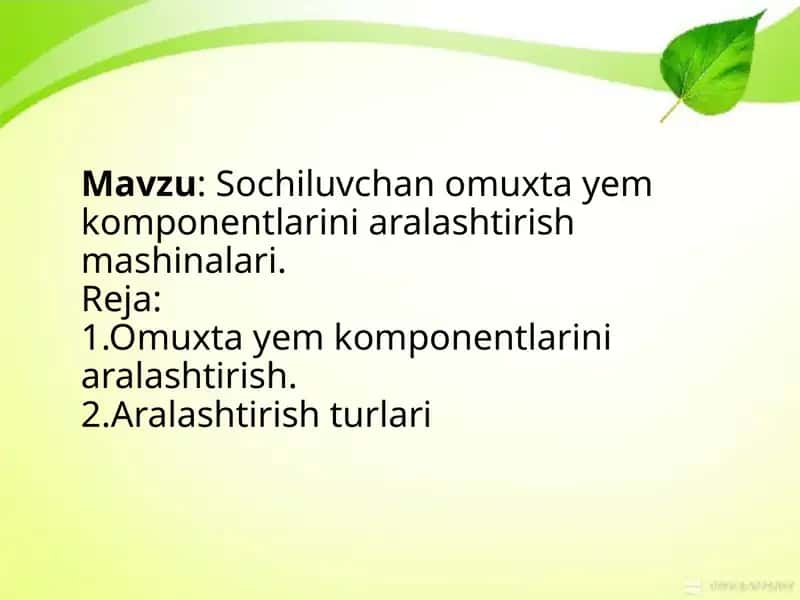 Sochiluvchan omuxta yem komponentlarini aralashtirish mashinalari