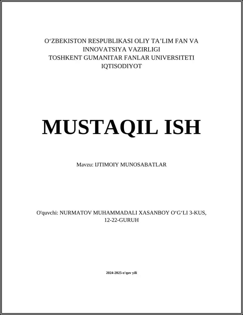 IJTIMOIY MUNOSABATLAR