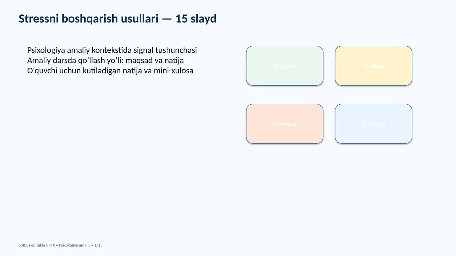Stressni boshqarish usullari - 15 slayd