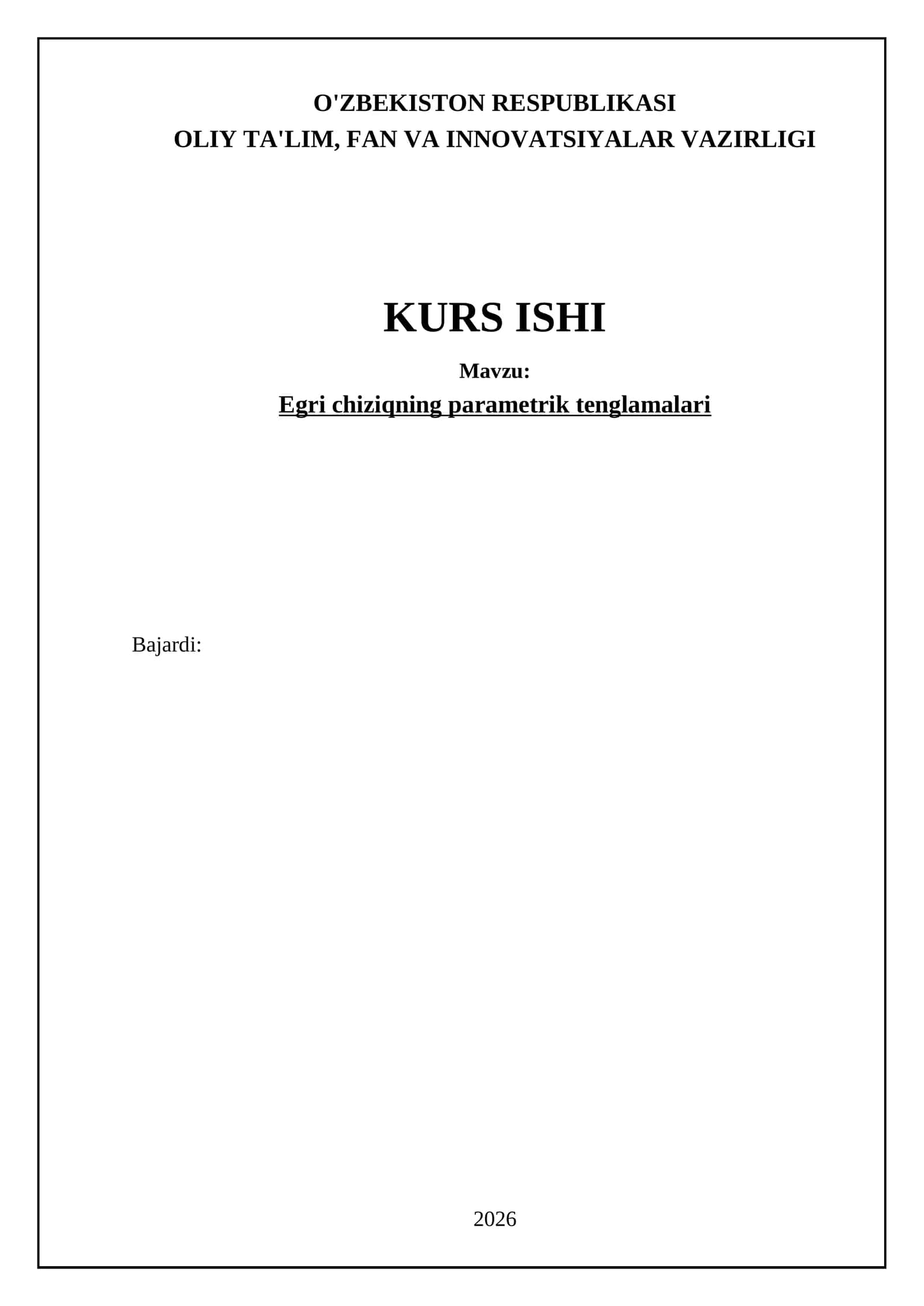 Egri chiziqning parametrik tenglamalari