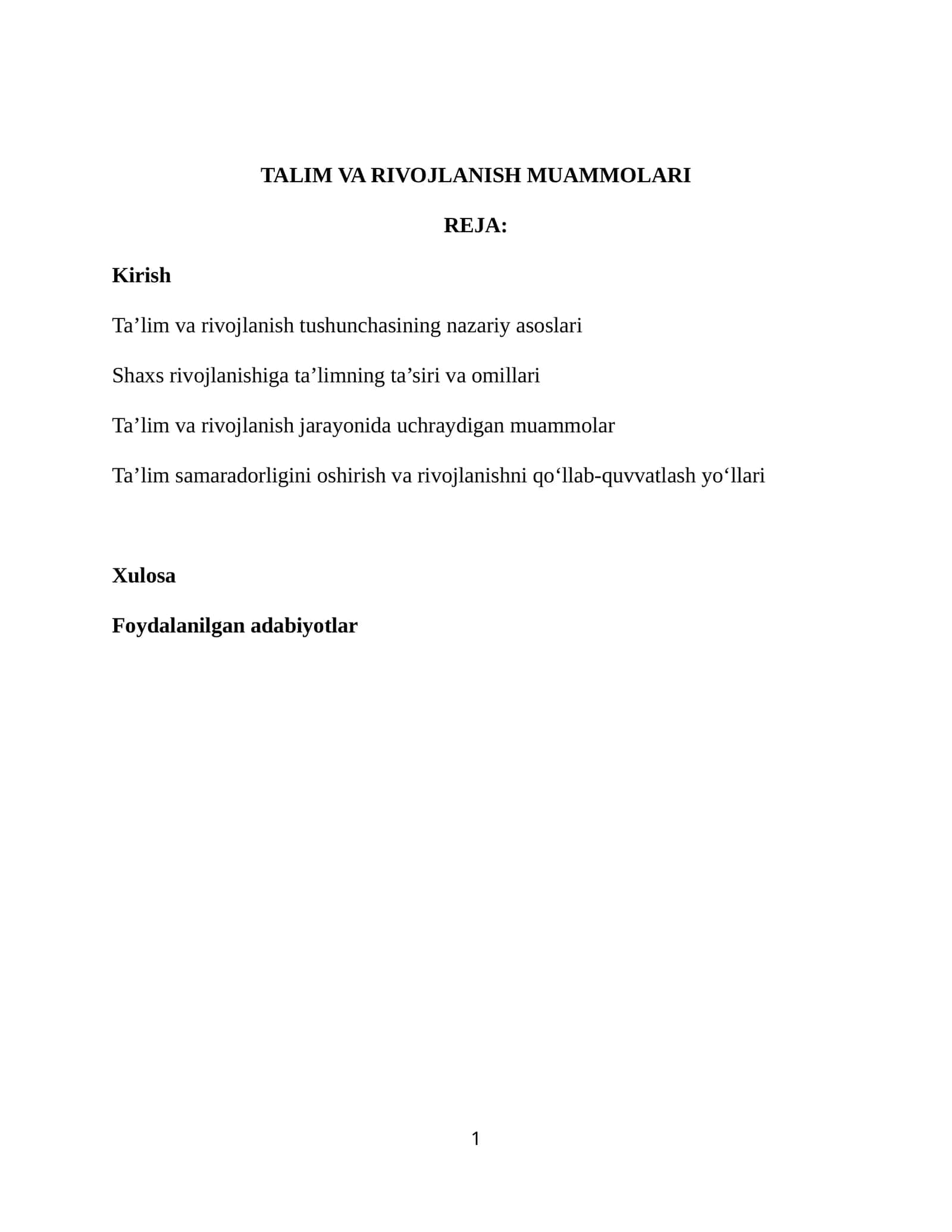 Ta'lim va rivojlanish muammolari