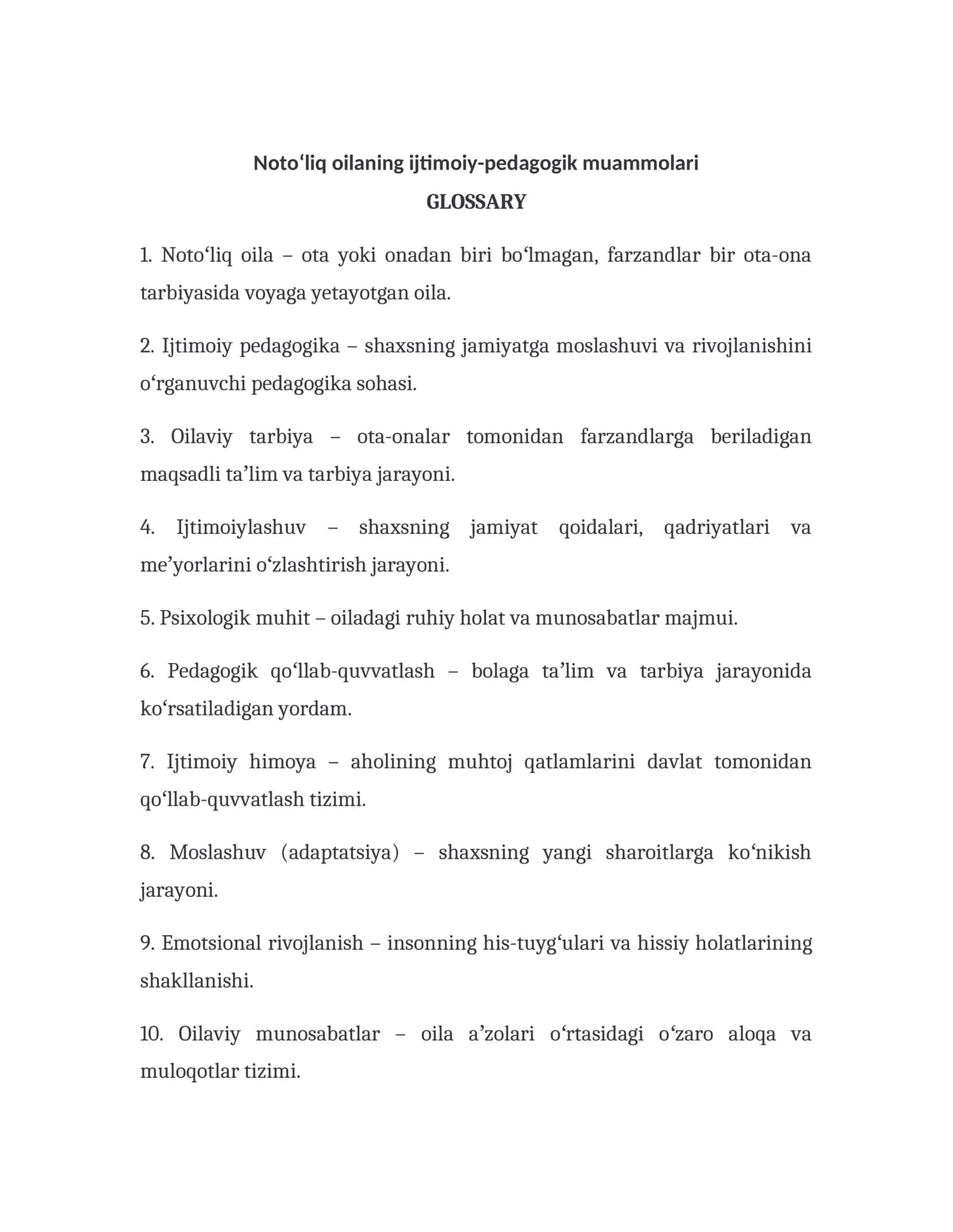 Notoʻliq oilaning ijtimoiy-pedagogik muammolari