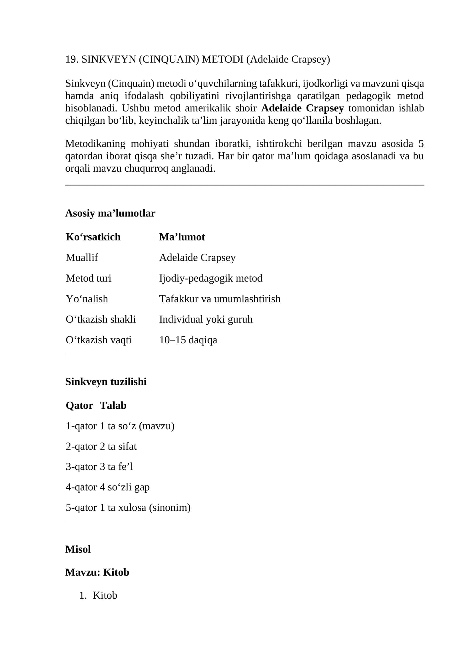 SINKVEYN (CINQUAIN) METODI (Adelaide Crapsey)