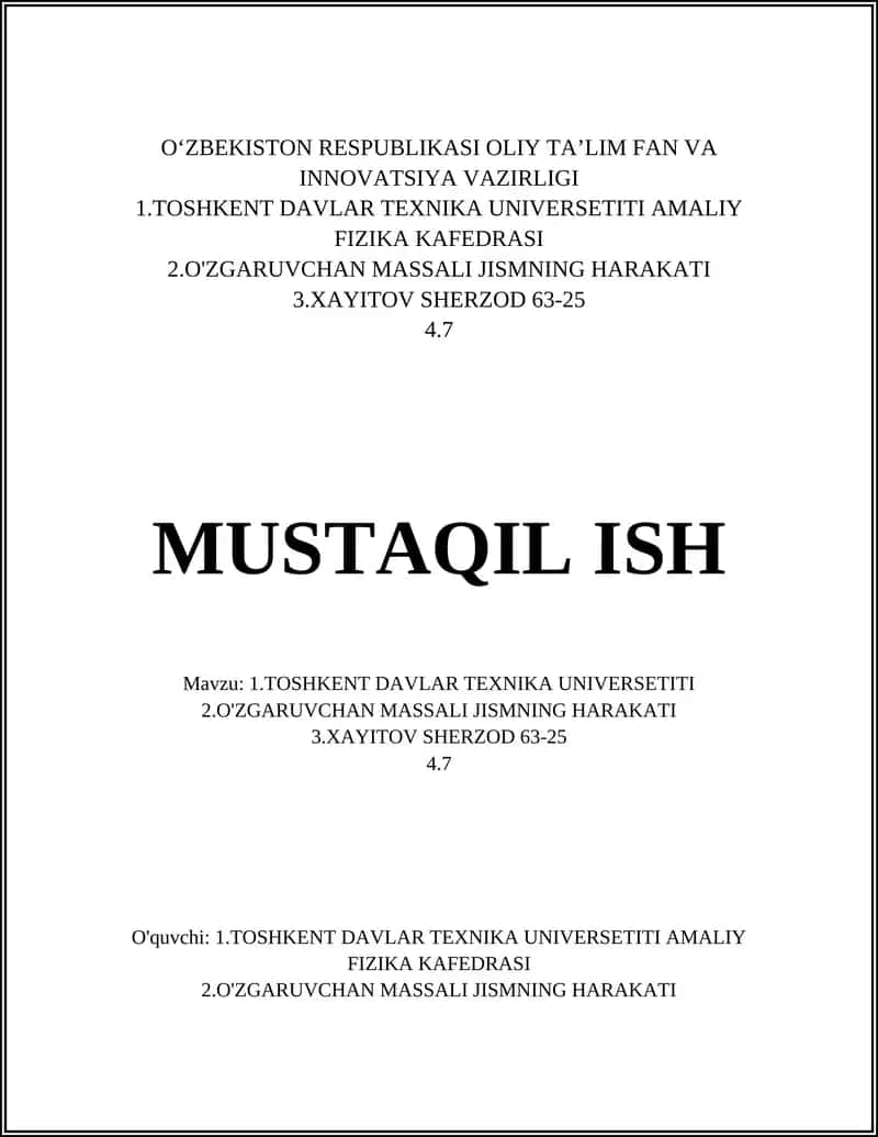 O'zgaruvchan massali jismning harakati