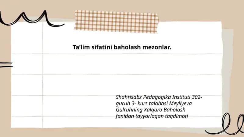 Xalqaro Baholash Fanidan Ta'lim Sifatini Baholash Mezonlar