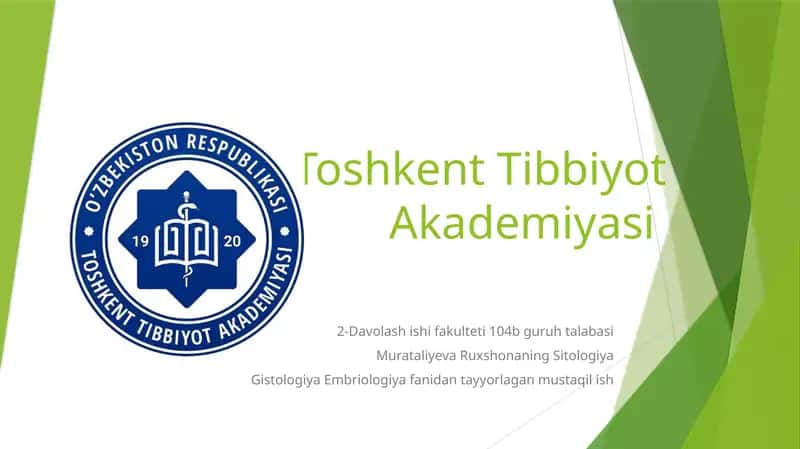 Sitologiya Gistologiya Embriologiya fanidan mustaqil ish