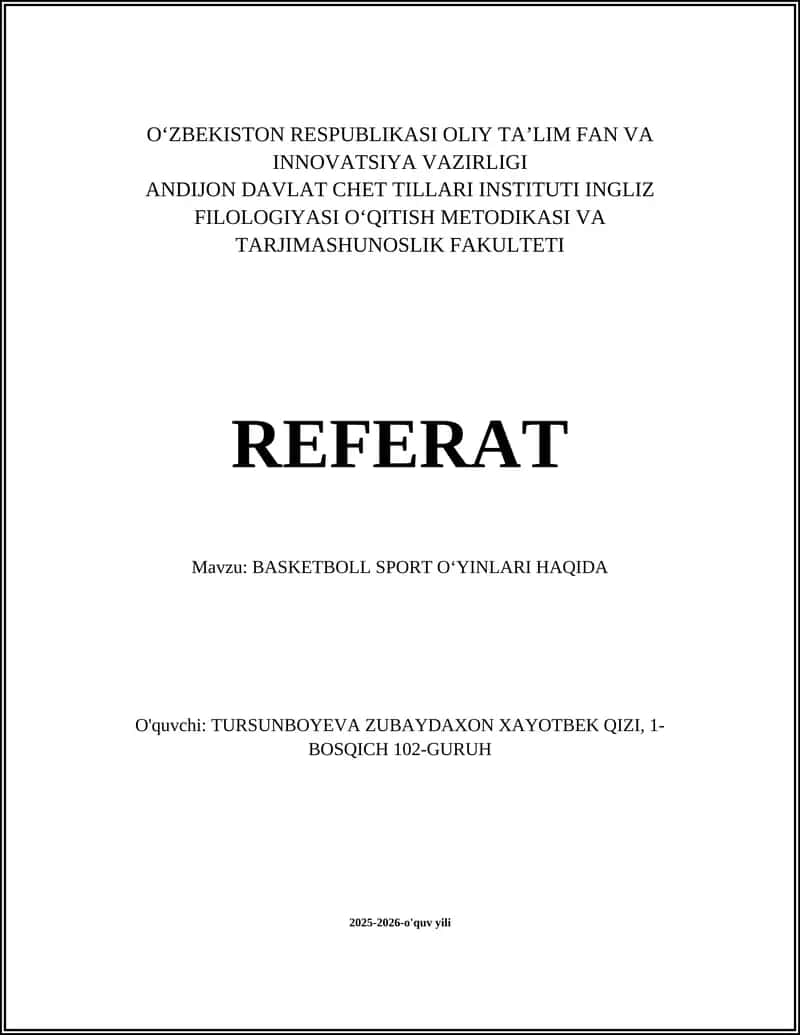 BASKETBOLL SPORT O‘YINLARI HAQIDA