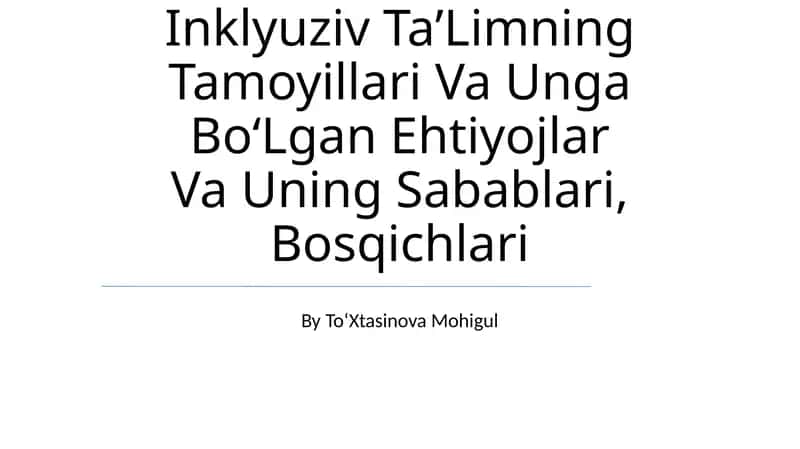 Inklyuziv TaʼLimning Tamoyillari Va Unga BoʻLgan Ehtiyojlar Va Uning Sabablari, Bosqichlari
