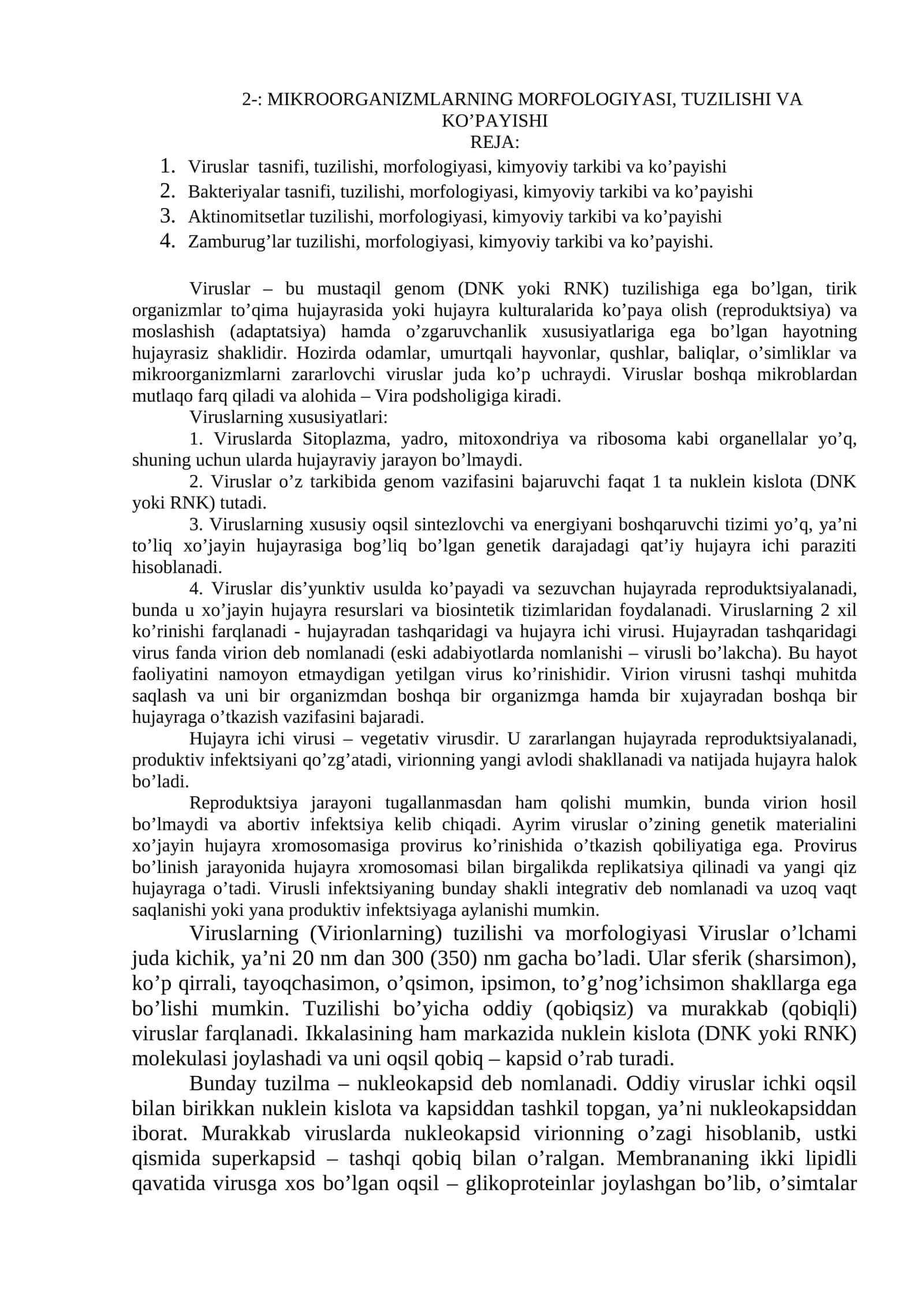MIKROORGANIZMLARNING MORFOLOGIYASI, TUZILISHI VA KO’PAYISHI