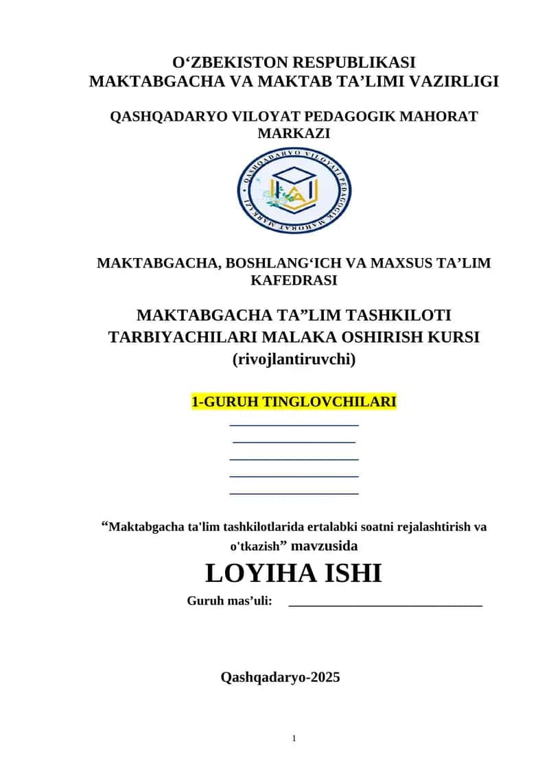 Maktabgacha ta'lim tashkilotlari malakasini oshirish kursi