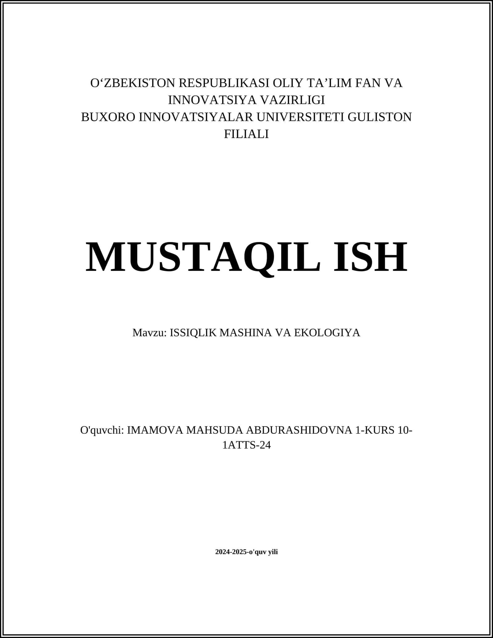 ISSIQLIK MASHINA VA EKOLOGIYA