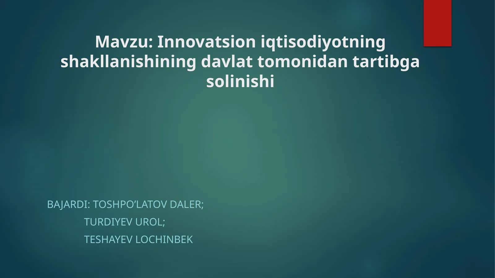 Innovatsion iqtisodiyotning shakllanishi