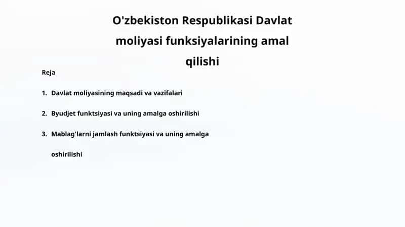 Davlat moliyasi va uning amaldagi funksiyalari