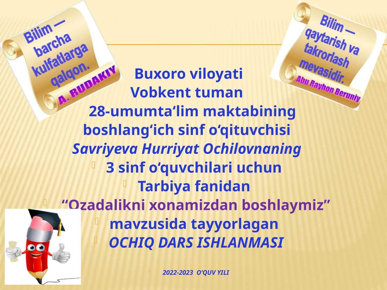 OCHIQ DARS ISHLANMASI 2022-2023 O‘QUV YILI