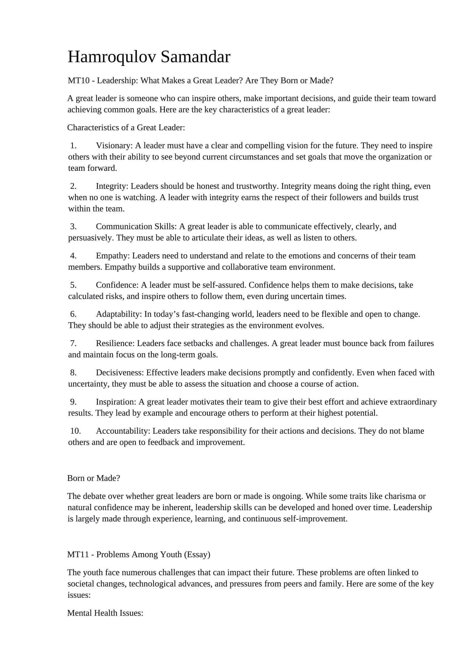 MT10 - Leadership: What Makes a Great Leader? Are They Born or Made?