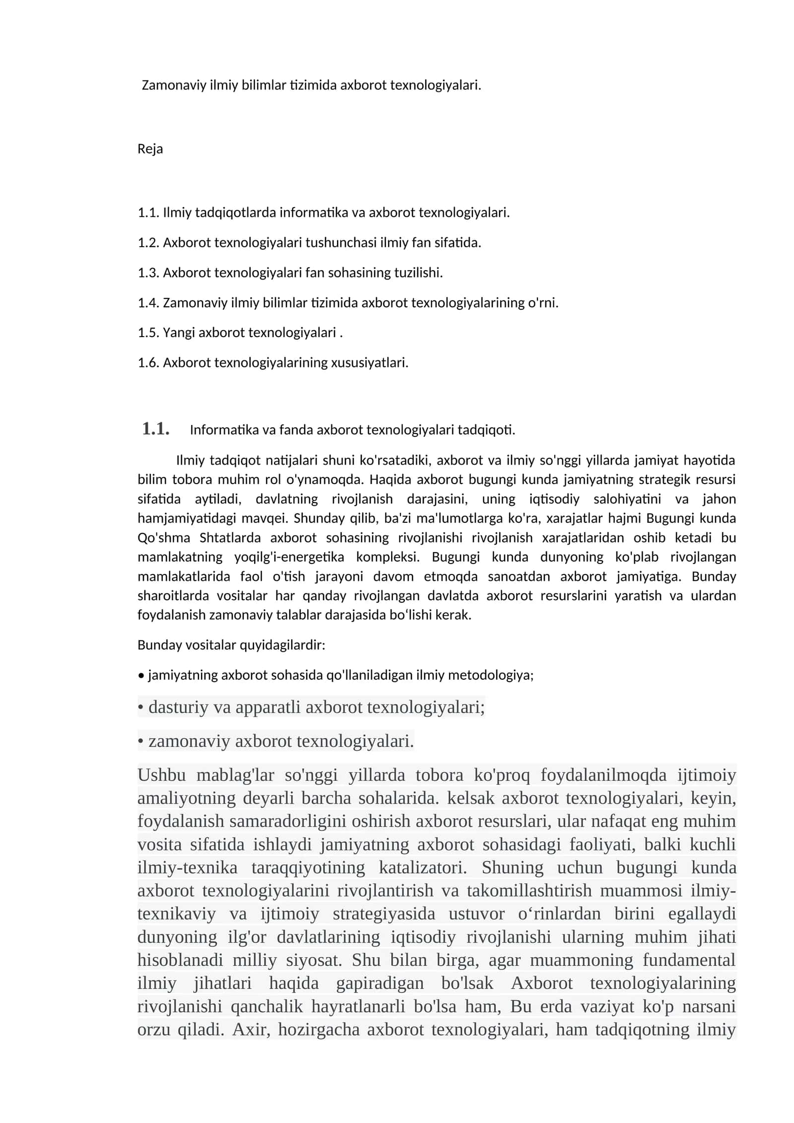 Zamonaviy ilmiy bilimlar tizimida axborot texnologiyalari