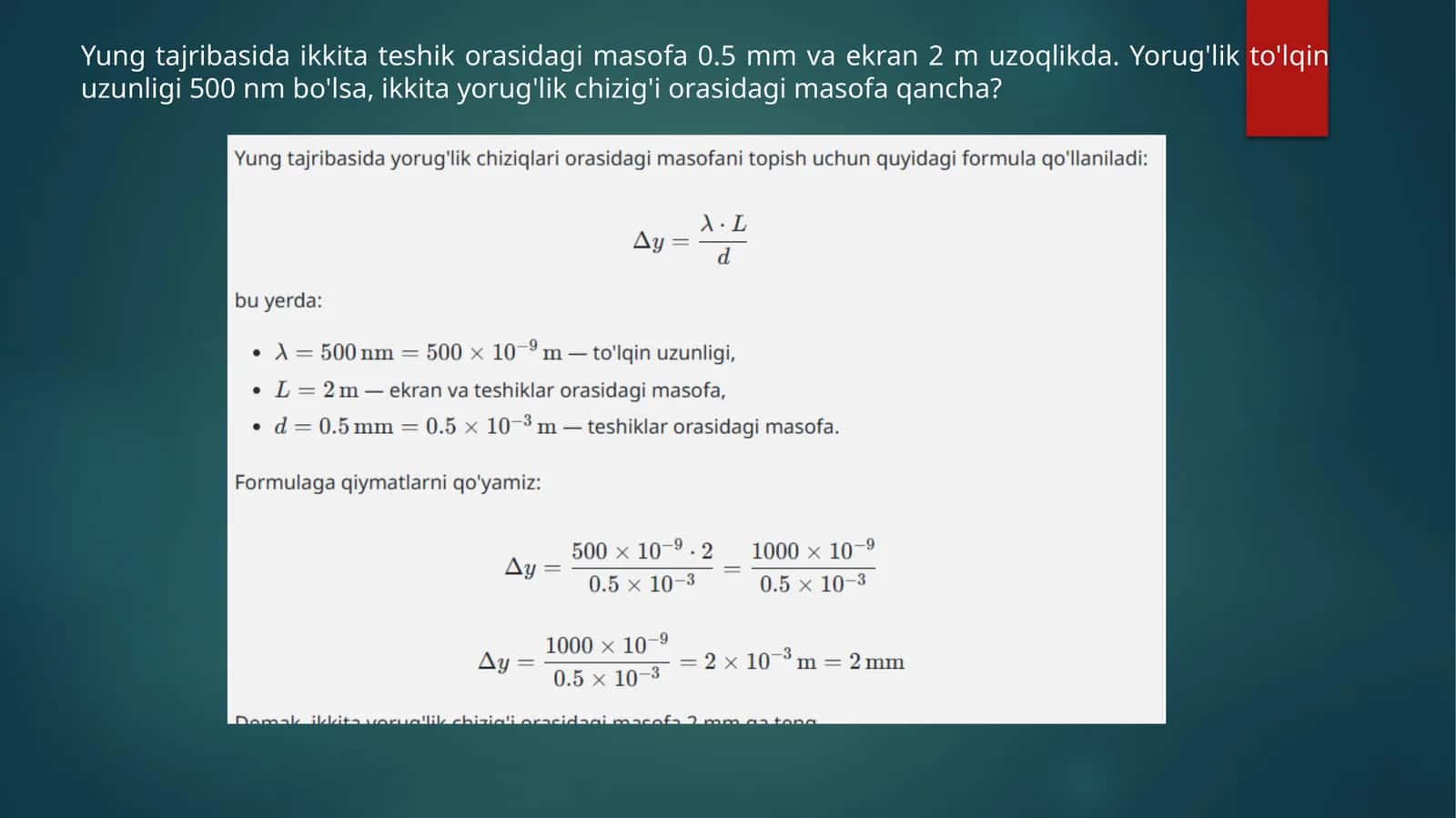 Yorug'lik Interferensiyasi Masalasi