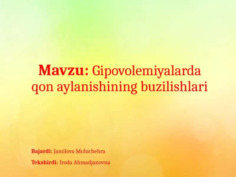 Gipovolemiyalarda qonaylanishining buzilishlari