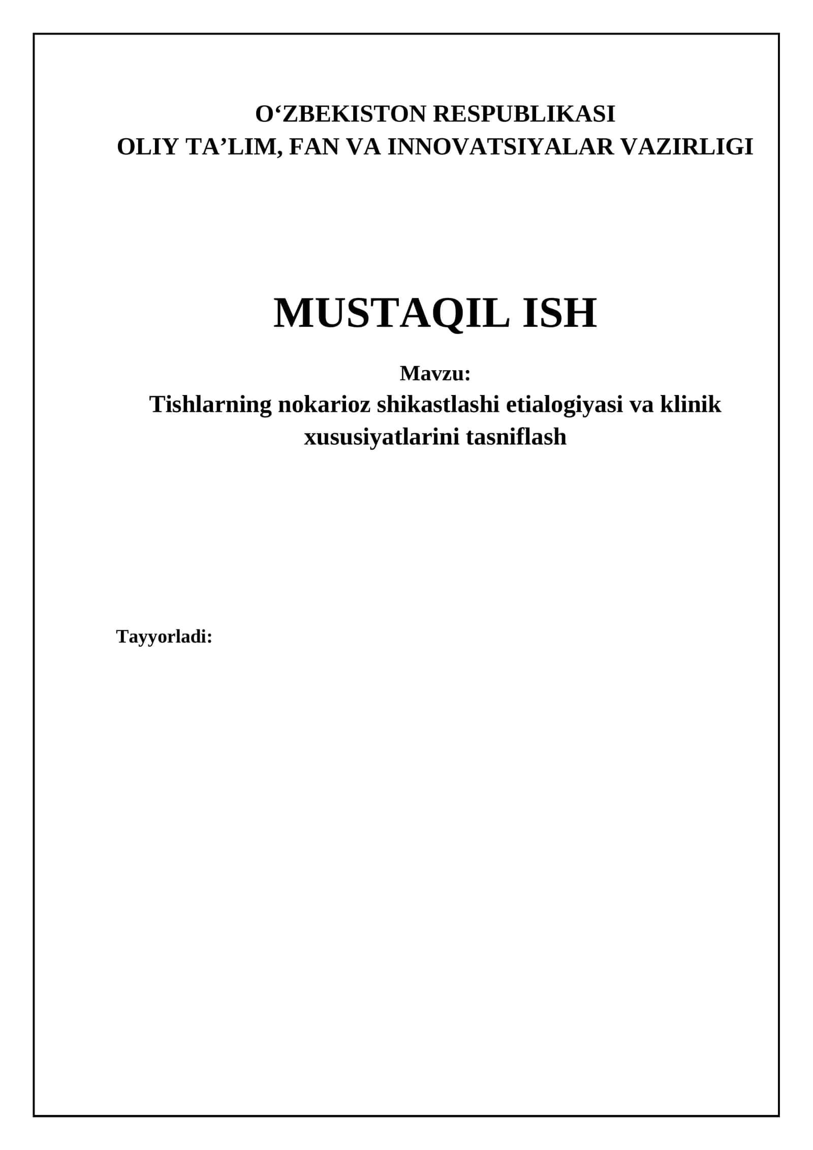 Dental nokardioz shikastlashi etialogiyasi va klinik xususiyatlarini tasniflash